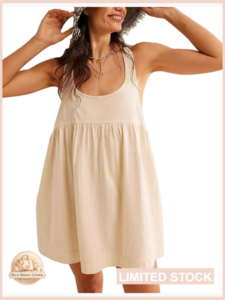 Sleeveless Square Neck Mini Dress Open Back Casual Babydoll Sundress Summer